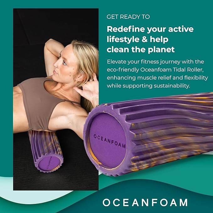Oceanfoam Tidal Roller - Purple, Gold & Natural Marbled - Muscle Massage Foam Roller for Back Pain & Stretching - Firm & Ergonomic Wide Wave Textured - Yoga, Athletics, Wellness - Full Size, 20" x 5"-Ruum Studio Home