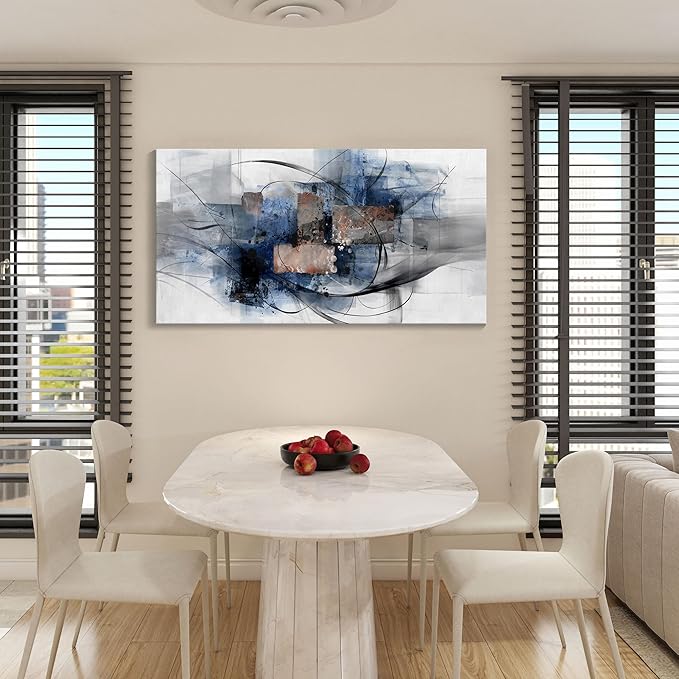 Mofutinpo Black and Blue Abstract Wall Art: Large, Modern Canvas Wall Art for Living Room, Bedroom, Office Decorations - Blue, Grey, Black and White Wall Decor Paintings & Pictures 20×40-Ruum Studio Home