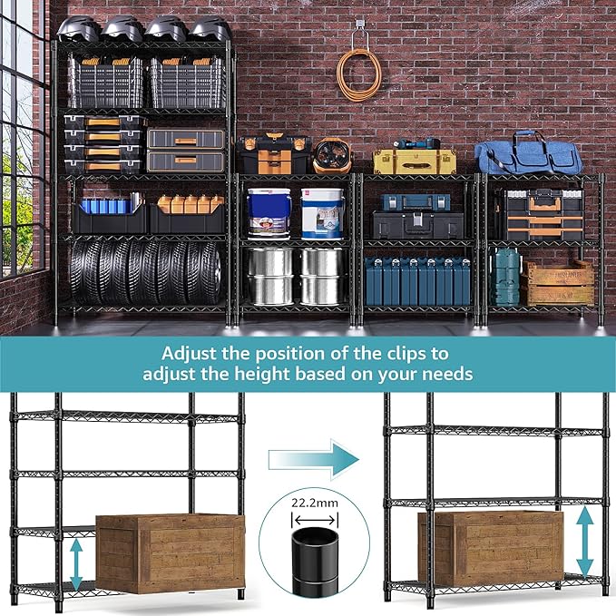 5-Shelf Storage Shelves,Wire Shelving Heavy Duty Metal Storage Shelving Unit Adjustable Garage Shelving Rack Pantry Kitchen (Black, 5 Tier,17.7" D x 47.2" W x 76.7" H)-Ruum Studio Home