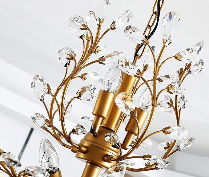 Ganeed Crystal Chandeliers,Vintage Pendant Lighting Crystal Chandelier Lighting Fixtures with 8 Lights,Ceiling Light Fixture for Living Room Bedroom Restaurant Porch Hallway (Gold)-Ruum Studio Home