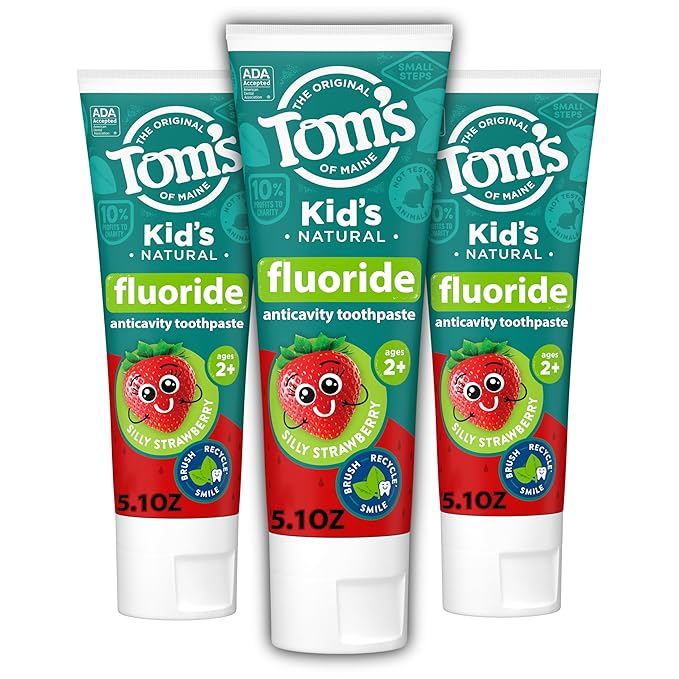 Tom's of Maine ADA Approved Fluoride Kids Toothpaste, Natural Toothpaste, Dye Free, No Artificial Preservatives, Silly Strawberry, 5.1 oz. 3-Pack (Packaging May Vary)-Ruum Studio Home
