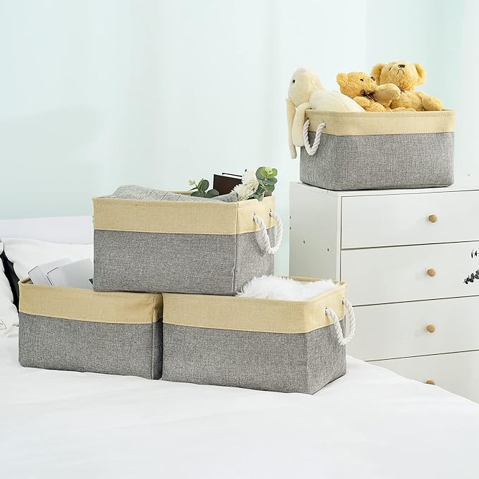 TheWarmHome Storage Basket - 15.7L×11.8W×8.3H 1 Pack Large Baskets for Organizing Shelves, Storage Bins for Clothes Book Shelf Home Fabric Storage Cubes (Gold and Grey)-Ruum Studio Home