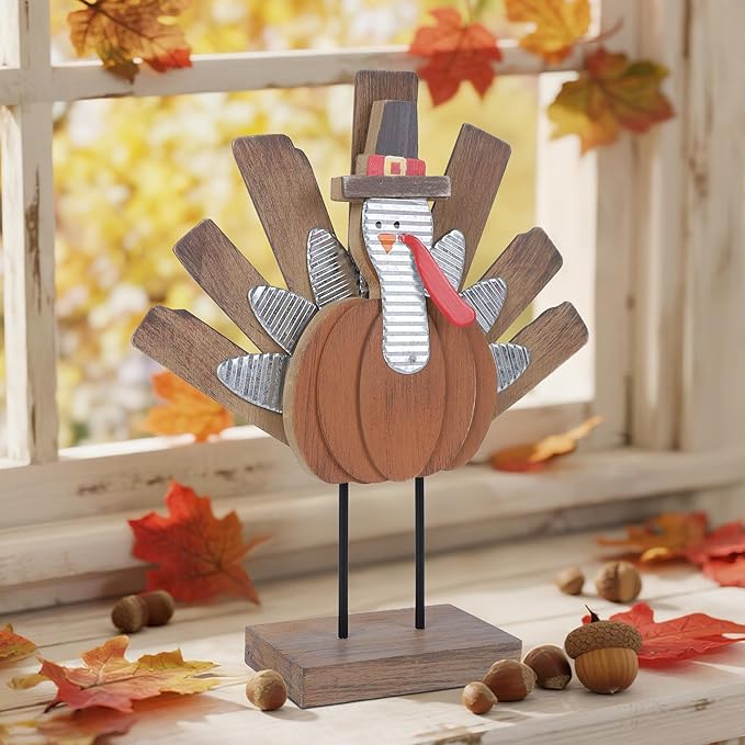 Zcaukya Thanksgiving Turkey Decoration, Wooden Indoor Standing Tabletop Turkey Decor for Home Office Bedroom Kitchen Thanksgiving Harvest Day Decorations-Ruum Studio Home