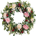 WANNA-CUL 24 Inch Large Spring Rose Wreaths for Front Door,Spring Front Door Wreath with Pink and Wine Red Floral Door Wreath with Eucalyptus Leaves for Wedding or Indoor&Outdoor Decorations-Ruum Studio Home
