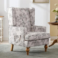 DUOMAY Tufted Accent Chair, Modern Linen Upholstered Wingback Side Arm Chair for Living Room Bedroom with Wood Legs, Comfy Reading Guest Chair for Office, Beige Flower Pattern-Ruum Studio Home