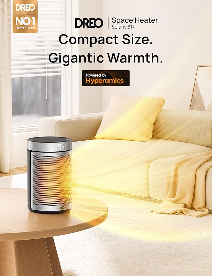 Dreo Space Heater, Portable Electric Heaters for Indoor Use with Thermostat, 1-12H Timer, Eco and Fan Mode, 1500W PTC Ceramic Safety Heat for Office Bedroom Home, With Remote, Silver-Ruum Studio Home