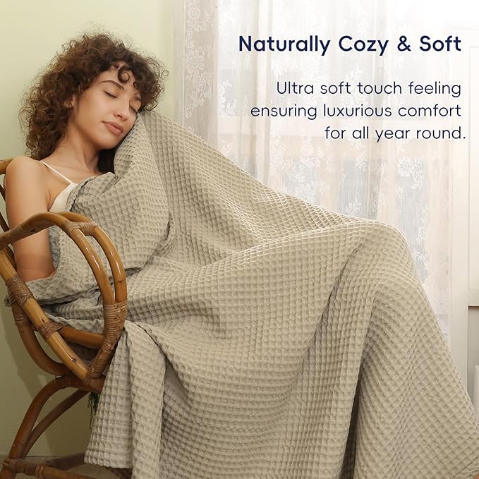 PHF Ultra Soft Waffle Weave Throw Blanket 50"x 60"- Washed Lightweight Breathable Cozy Woven Blanket for Bed - Aesthetic Decor for Couch Bedding Sofa Home Car - Khaki-Ruum Studio Home