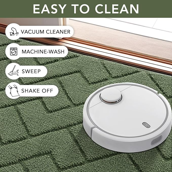 hicorfe Indoor Doormat,Front Back Door Mat TPR Backing Non Slip Mats 20"x31.5" Absorbent Resist Dirt Entrance Doormat Inside Floor for Entryway Washable Low-Profile(Green)-Ruum Studio Home