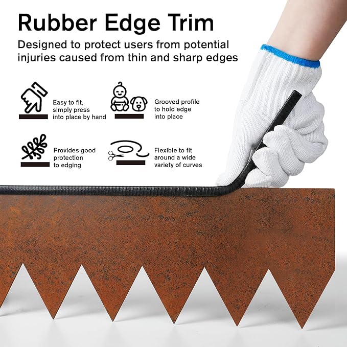 Worth Garden 6-Pack Cor-Ten Steel Landscape Edging with Black Protection Strips - Rust Patina Finish 40" L x 8" H (20Ft Total) - Hammer-in 14-Gauge Metal Corten Lawn Yard Edging Border w/ 7 Clips-Ruum Studio Home