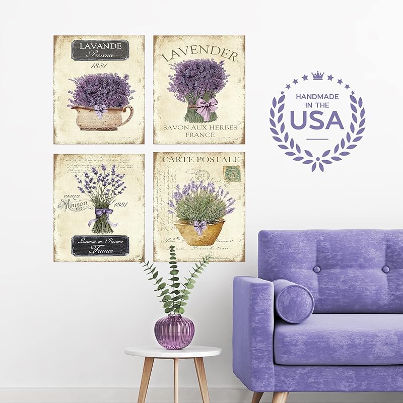 Twisted R Design Wall Art Canvas Prints - 4 Vintage Farmhouse Decor Prints - 8x10 Wrapped Canvas Floral-Themed Pictures - Made in USA Wall Art for Living Room, Bedroom, Office, More - French Lavender-Ruum Studio Home