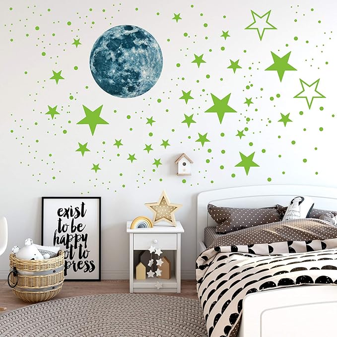 Luminous Wall Decals Ceiling Stickers Glow in The Dark Moon and Stars Starry Sky Shining Decals Room Decoration Perfect Gifts for Kids Bedroom Bedding Room, 1 Moon + 436 Stars and Dots-Ruum Studio Home