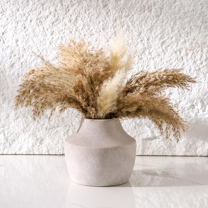 Mitt&Ditt Ceramic Flower Vase, 5.3 inch Off-White Farmhouse Rustic Vase, Handcrafted Weathered Pottery Vases, Small Flower Terracotta Vases for Home Decor, Living Room, Table, Shelf-Ruum Studio Home