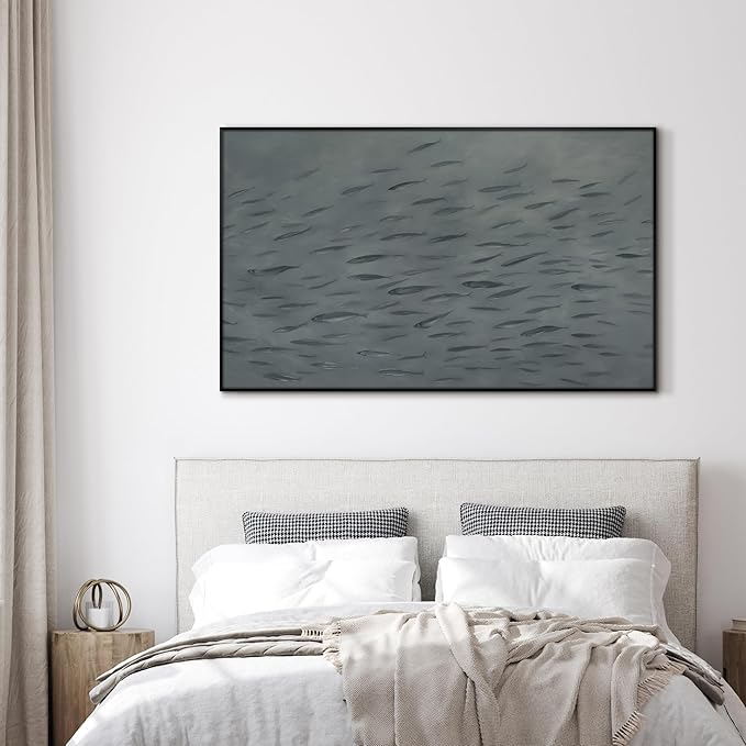 SIGNWIN 36"x60" Extra Large Framed Wall Art Gray School of Fish Minimalist Ocean-Inspired Marine Life Illustration for Home Living Room Bedroom Decor (Frame Assembly Required)-Ruum Studio Home