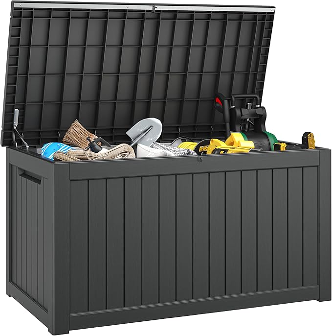 180 Gallon Outdoor Storage Box, Deck Box Resin Waterproof and UV Resistant Lightweight Deck Box for Garden Tools, Pool Supplies Organization-Ruum Studio Home
