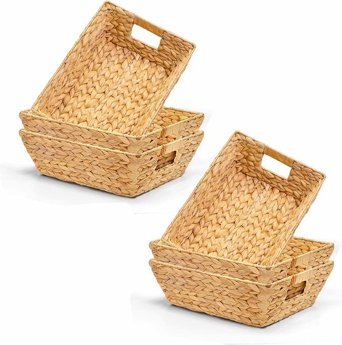 Set of 6 Snack Baskets, Wicker Snack Basket Organizer for Office, Small Wicker Baskets with Handles, (6 Medium Basket)-Ruum Studio Home