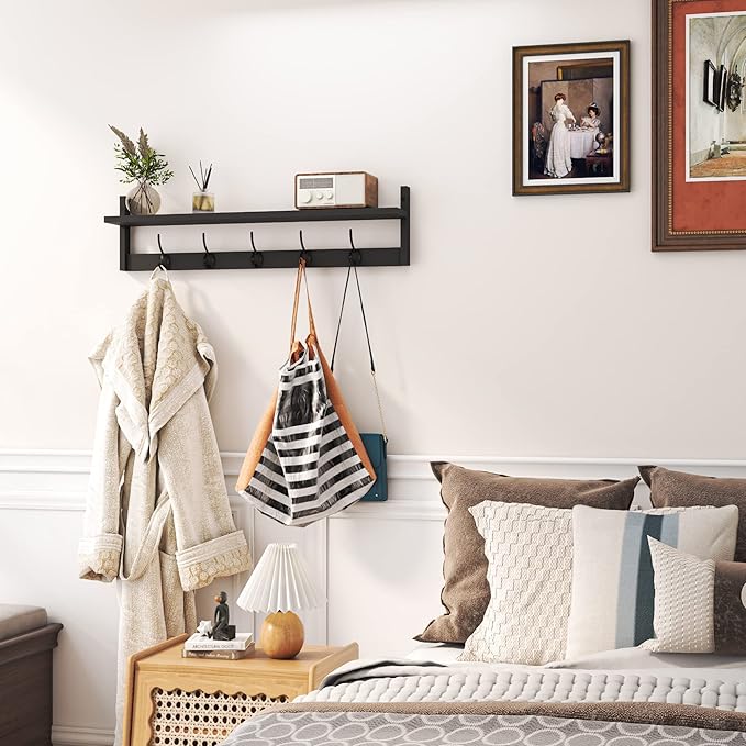 AMBIRD Wall Hooks with Shelf Entryway Hanging Wood Coat Hooks with Shelf Wall-Mounted Coat Hook Rack with 5 Dual Hooks for Bathroom, Living Room, Bedroom (Stylish)-Ruum Studio Home