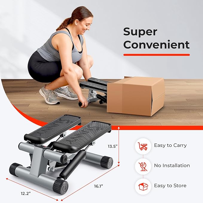 Sunny Health & Fitness Mini Stepper for Exercise at Home, Stair Step Workout Machine with Resistance Band and Over 300lb Weight Capacity, Optional Twist Motion and Free SunnyFit App Connection-Ruum Studio Home