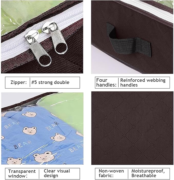 Budding Joy 6 Pack 90L Under bed Storage Containers Organizer Large Capacity Underbed Clothes Storage Bins Organization and Storage Bedroom Foldable Storage Bags with Clear Window Brown-Ruum Studio Home