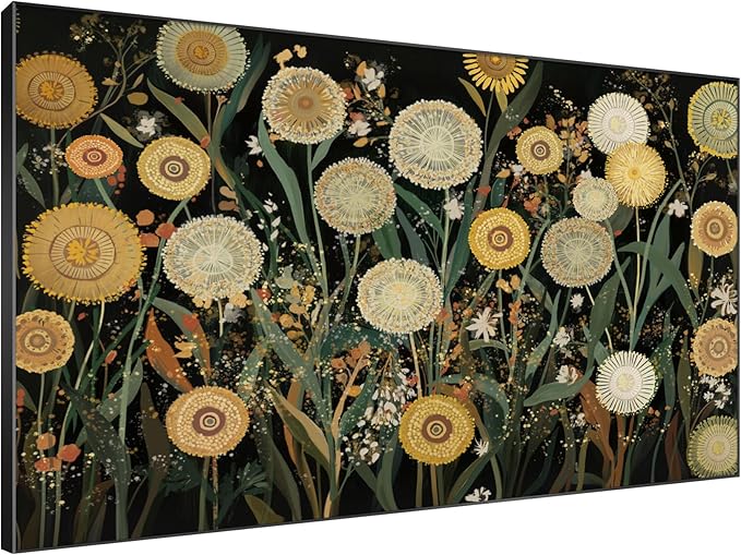 SIGNWIN 46"x72" Extra Large Framed Wall Art Whimsical Dandelion Field in Yellow and Green, Playful Botanical Print for Home Living Room Bedroom Decor (Frame Assembly Required)-Ruum Studio Home