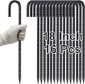 VVOKGO Rebar Stakes 18 Inch J Hook Heavy Duty Ground Anchors (16-Pack), 3/8" Diameter Metal Steel Extra Long Fence Stakes with Chisel Point End for Greenhouse, Gazebo, Carport, Camping Tents, Black-Ruum Studio Home