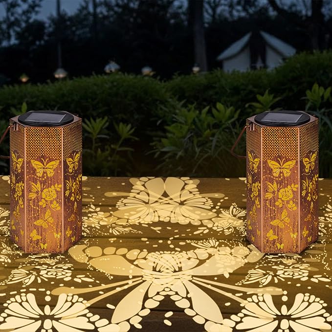 2 Pack Butterfly Solar Lanterns Outdoor Waterproof - Birthday Gifts for Women, Mom, Butterflies Solar Lights Outdoor Hanging Garden Decor for Outside, Patio, Outdoor, Yard, Lawn, Balcony-Ruum Studio Home