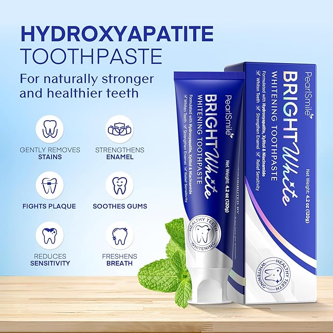 PearlSmile Hydroxyapatite Niacinamide Whitening Toothpaste – 5% Niacinamide + 10% Nano-Hydroxyapatite (nHAp) – Strengthens Enamel & Remineralizes – Fluoride-Free, 4.2oz (Pack of 3)-Ruum Studio Home