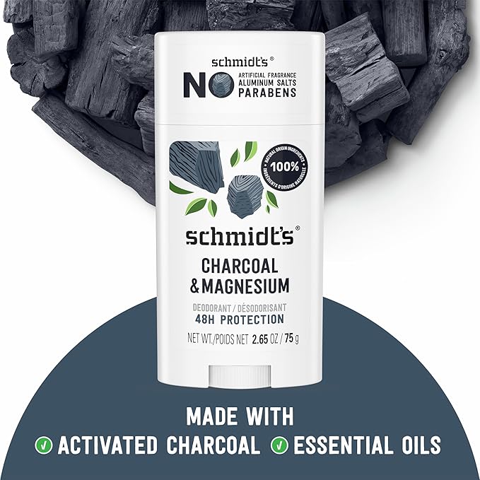 Schmidt's Aluminum-Free Vegan Deodorant Charcoal & Magnesium with 24 Hour Odor Protection, for Women and Men, Natural Ingredients, Cruelty-Free, 2.65 oz-Ruum Studio Home