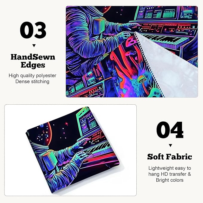BVBOX Astronaut Space Blacklight Tapestry 90"x70", UV Reactive Astronaut Electronic Piano Universe Galaxy Planet Glow in Dark Music Tapestries, Black Light Neon Upright Poster Wall Hanging Backdrop Decor for Bedroom Living Room-Ruum Studio Home
