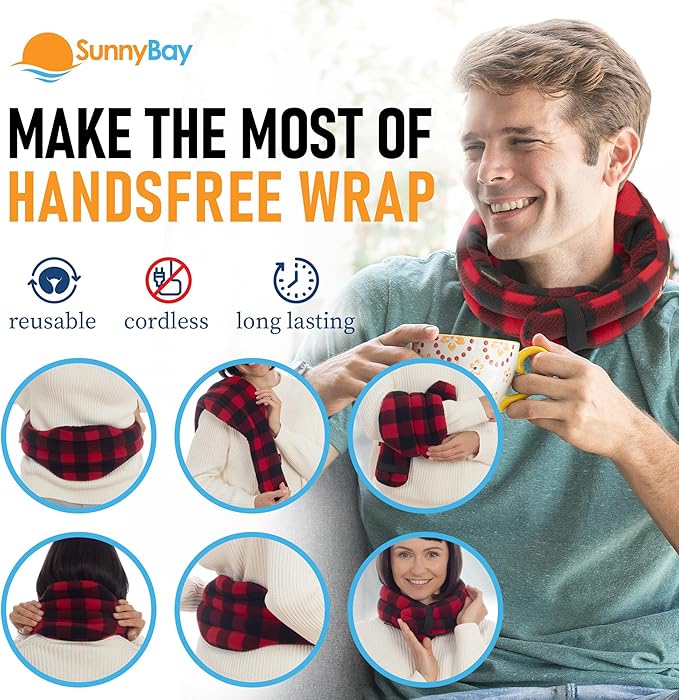 SunnyBay Microwave Heating Pad, Microwavable Heated Neck and Shoulder Wrap, Moist and Weighted Hands-Free Beanbag Pack with Wide Neck Coverage, 2.5 lbs, 26 Inches Long-Length, Made in USA, Buffalo-Ruum Studio Home