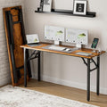 Frylr Small Folding Computer Desk – 55.1 Inch Portable Table for Craft and Study, Lightweight Desk for Small Spaces, Foldable Laptop Table Built-in AC/USB Outlets for Convenience, Rustic Brown-Ruum Studio Home