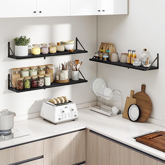 Heimlove 36 Inch Black Floating Bookshelves Set of 3,Heavy Duty Wall Mounted Bookshelves,Bookshelf for Living Room,Bedroom,Kitchen,Laundry Room Storage & Decor-Ruum Studio Home