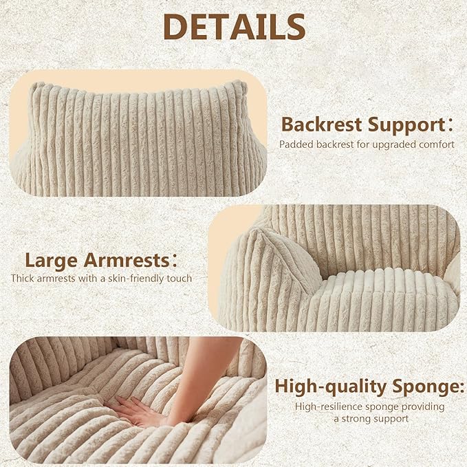 Giant Bean Bag Chairs for Adults Teens, Large Bean Bag Sofa Chairs with Filling Comfy Fuzzy BeanBag Chair with Armrests for Bedroom Living Room Reading-Ruum Studio Home