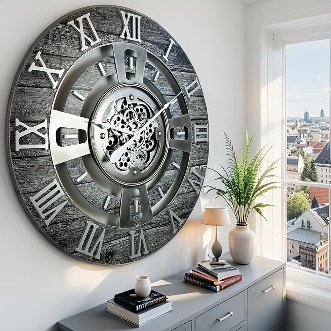 The Gears Clock Real Moving Gear Wall Clock England Line (Carbon Grey, 36 inches (90 cm))-Ruum Studio Home