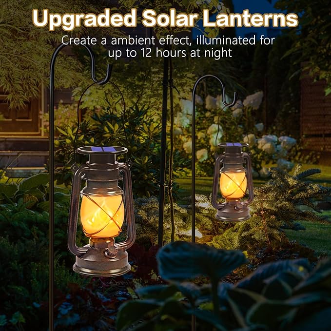 Solar Powered LED Lanterns Decorative Outdoor,2 Pack Bronze Vintage Lanterns with Dancing Flame,Waterproof Solar Hanging Lights for Camping Patio Garden Yard Pathway Decor-Ruum Studio Home