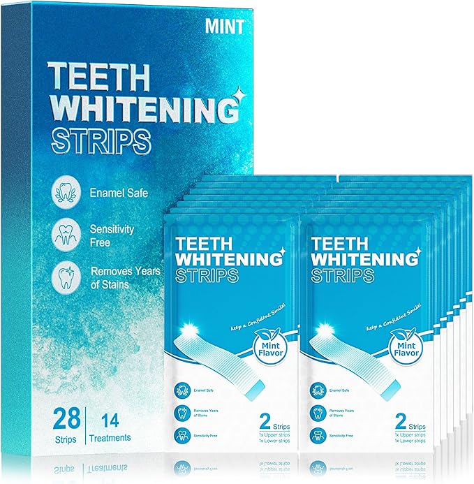 Oralfree Natural Teeth Whitening Strips - Sensitive Teeth Whitener - Enamel Safe Teeth Whitening Kit with Hydrogen Peroxide for Coffee, Wine, Tobacco, and Other Stains, 28 Strips (14 Treatment), Mint-Ruum Studio Home