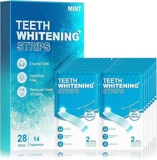 Oralfree Natural Teeth Whitening Strips - Sensitive Teeth Whitener - Enamel Safe Teeth Whitening Kit with Hydrogen Peroxide for Coffee, Wine, Tobacco, and Other Stains, 28 Strips (14 Treatment), Mint-Ruum Studio Home