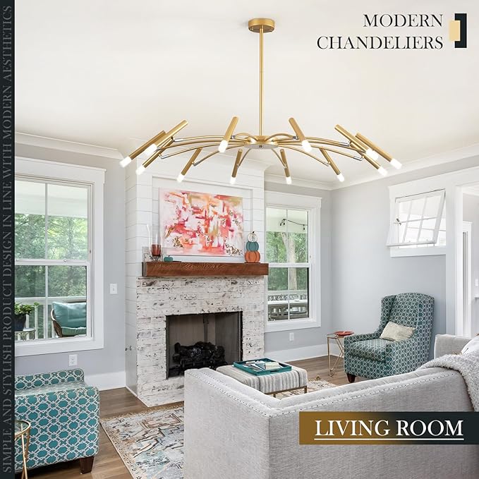 Gold Modern Chandelier 39.4" Large Chandelier Lighting Adjustable Ceiling Pendant Light 12 Light Pendant Light Fixtures for Living Room Dining Room Foyer-Ruum Studio Home