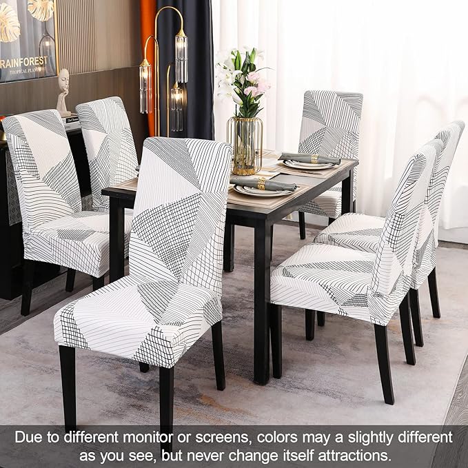 JQinHome White Chair Covers for Dining Room Set of 4, High Stretch Removable Washable Parsons Chair Slipcover for Home Party Hotel Wedding Ceremony (4PCS, Geometric)-Ruum Studio Home