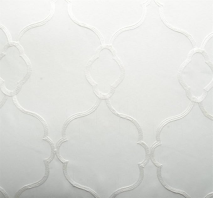 MIUCO Moroccan Embroidery Semi Sheer Curtains Faux Linen Grommet Curtains for Bedroom 52 x 63 Inch 2 Panels, Off White-Ruum Studio Home