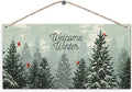 Welcome Winter Hanging Wooden Signs 12x6, Pine Tree Decor, Winter Door Decorations, Winter Door Sign, Snowflake Pine Trees Birds Home Room Office Hanging Wall Decor-Ruum Studio Home