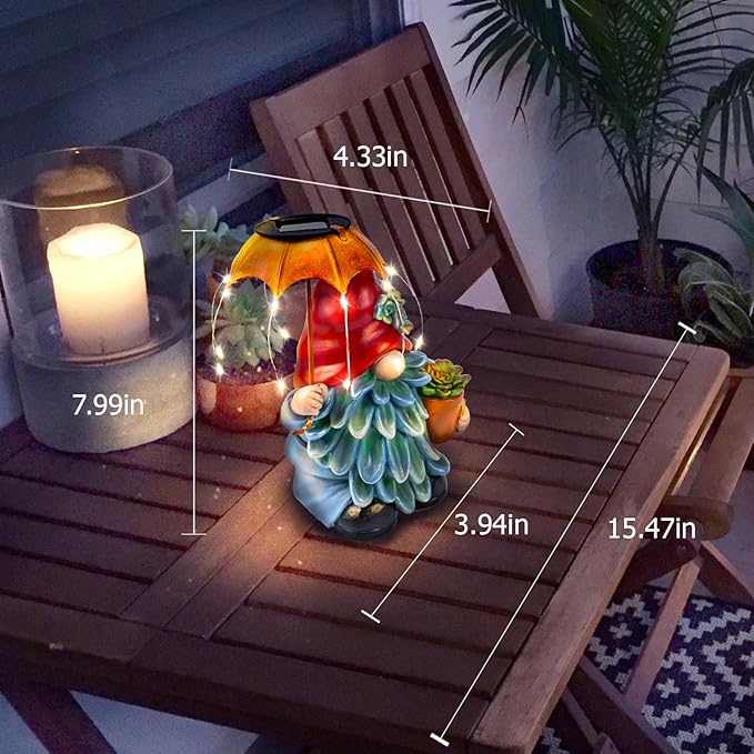 Solar Outdoor Statues Gnome Garden Decor, Garden Gnome with Solar LED Umbrella Decorative for Patio, Balcony, Lawn, Yard Ornament - Unique Gardening Gifts for Mom Grandma-Ruum Studio Home
