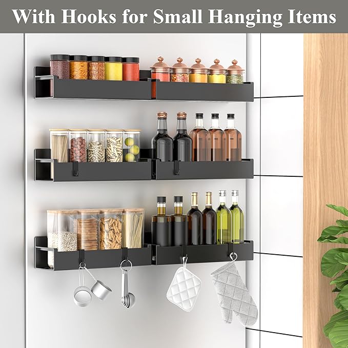 6 Pack Magnetic Spice Rack Organizer for Refrigerator and Oven, Black Fridge Organizers and Storage for Kitchen-Ruum Studio Home