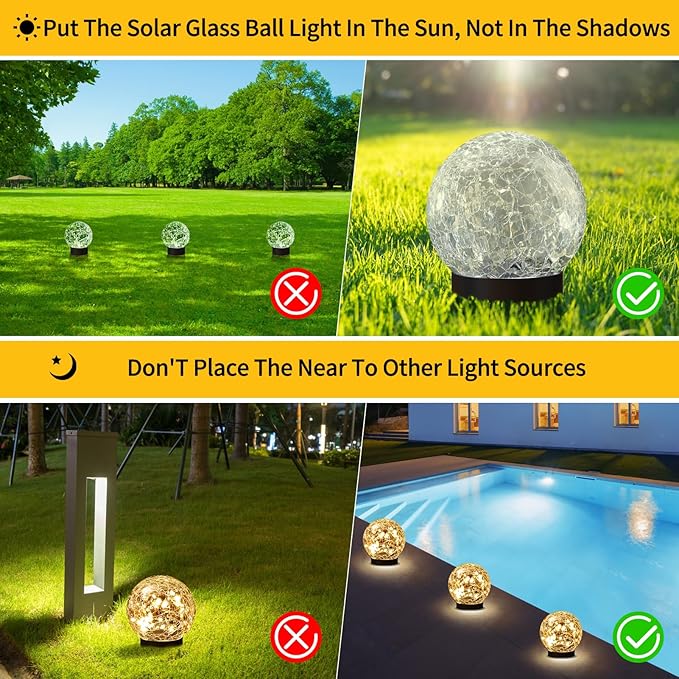 Solar Globe Lights Outdoor Waterproof - Cracked Glass Ball Lights for Garden, Patio, Yard, Lawn and Backyard Decor - Solar Orbs for Outside Decorations-Ruum Studio Home