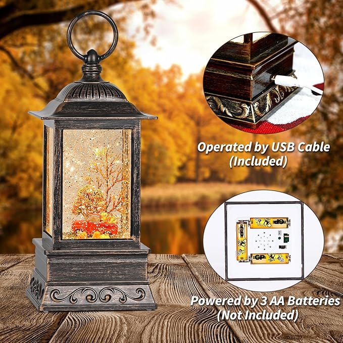 Fall Snow Globe Red Truck Lantern, Glitter Lighted Snow Globes Fall Decorations for Home, Light Up Snowglobe Fall Décor-Ruum Studio Home