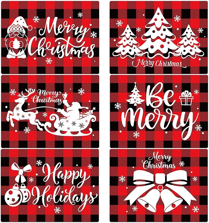 Christmas Placemats Set of 6 Red and Black Plaid Table Mats Plastic Xmas Recyclable Place Mats Washable Holiday Table Decoration for Indoor Outdoor Christmas Party Kitchen Dining-Ruum Studio Home