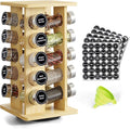 WelFurGeer Bamboo Spice Rack Organizer for Countertop, Revolving Spice Shelf with 20 Glass Jars, Lids & Labels, Desktop Rotating Seasoning Organizer for Kitchens, Space-Saving Design-Ruum Studio Home