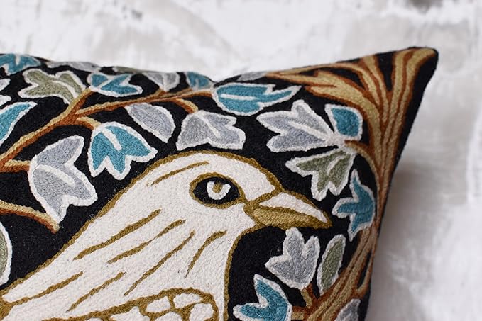 Cream Floral French Style Modern Floral Throw Pillow Cover - Hand Embroidered - 18x18 - White, Multicolor - Living Room, Bedroom, Outdoors, Accent, Home Staging-Ruum Studio Home