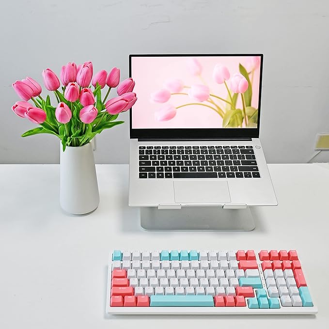 Mandy's Artificial Tulips 20 Stems Pink PU Faux Flowers for Wedding Home Decor 13.5 Inch-Ruum Studio Home