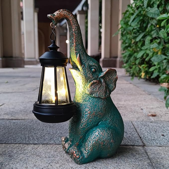 JOYBEE Garden Statues Elephant with Solar Lantern Outdoor Decor-Elephant Solar Figurines Lights Decorations for Patio Yard Lawn Ornaments-Gifts for Birthday Easter Housewarming-Ruum Studio Home