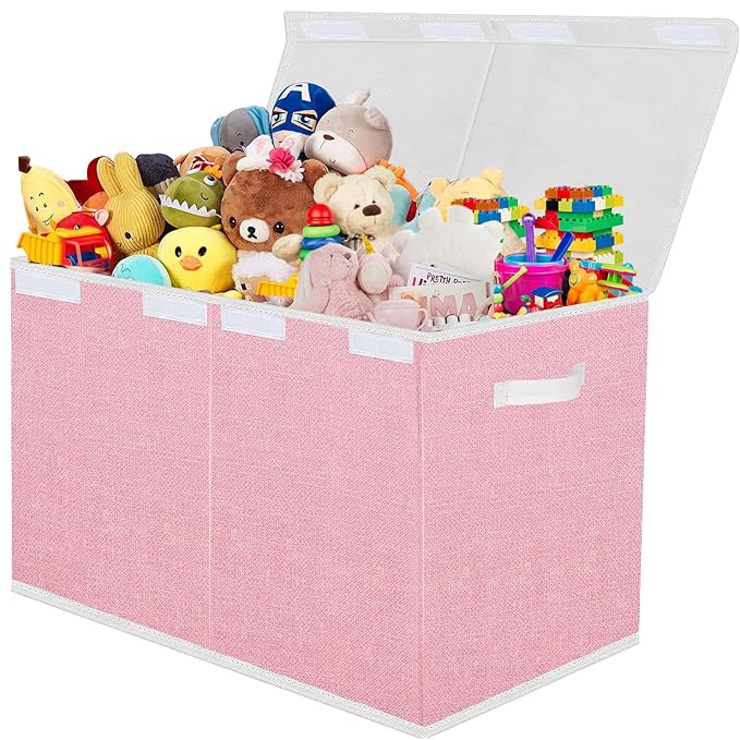 Toy Storage Box for Girls, Large Kids Toy Chest Boxes Organizers and Storage with Lids & Handles for Nursery,Playroom 24.5"x13"x16"(Pink)-Ruum Studio Home